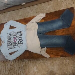 Kids Blue and Cream Graphic Long Sleeve Shirt With Jeans